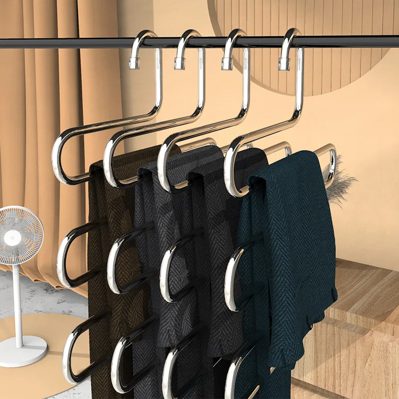 5 layers S Shape Pants Storage Hangers Stainless Steel Clothes Hangers Clothes Storage Rack Multilayer Storage Cloth Hanger