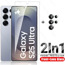 4-in-1 Tempered Glass Phone Case with Fingerprint Unlock and Camera Protection for Samsung S25 Plus (1PC Lens 1PC Glass)