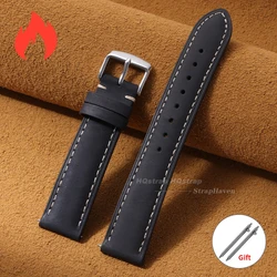 Elegant Vintage Leather Watch Strap - Quick Release Cowhide Band with Business Stitching - 22mm (Black)