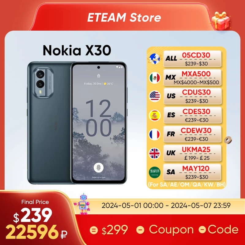 

Original Nokia X30 5G Global Version Snapdragon 695 eSIM NFC 50MP OIS Camera 6.43" FHD+ AMOLED Display 8GB 256GB Android 12