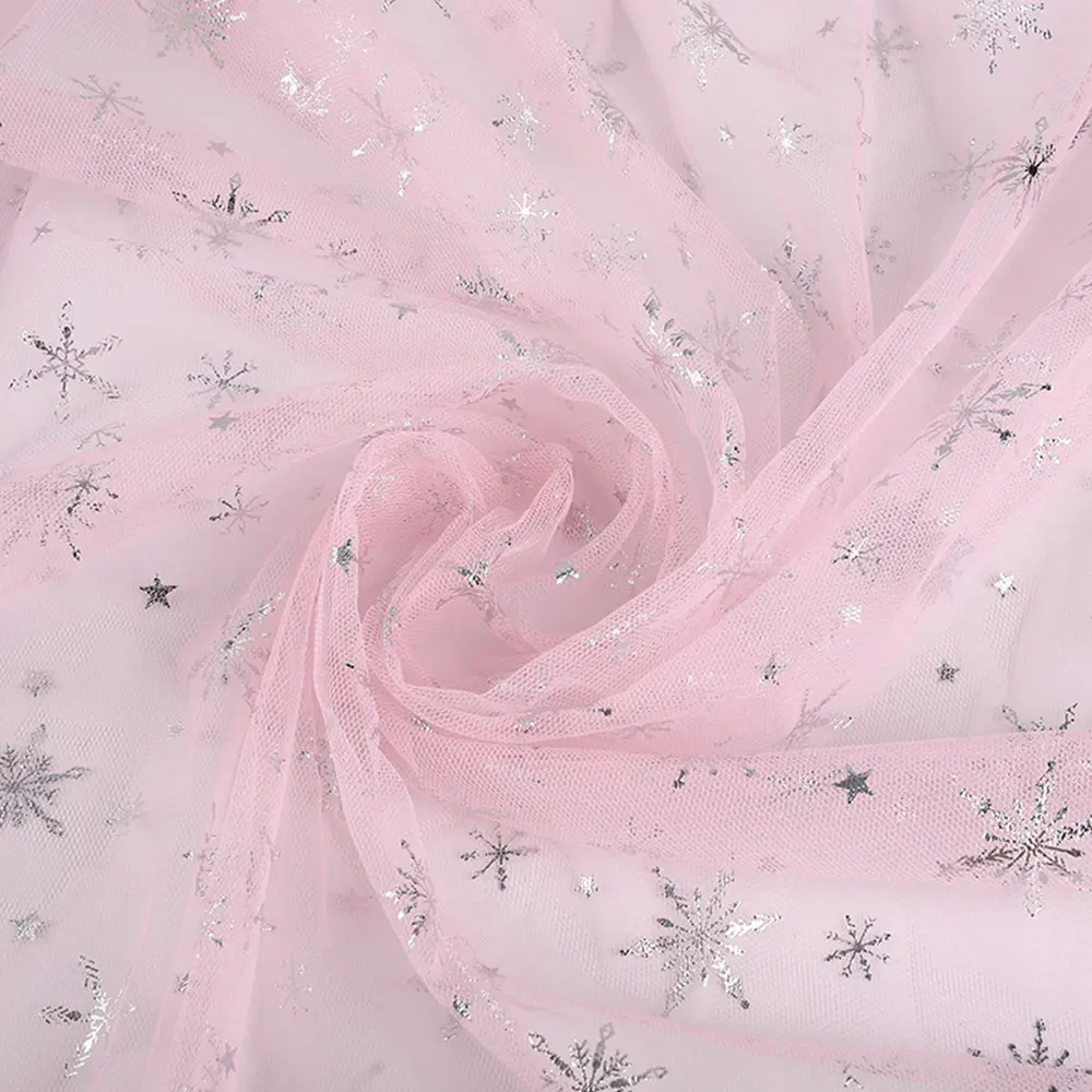59in x35in Snowflake Tulle Silver Snow Star DIY Handmade Mesh Fabric for Baby Dress Wedding Birthday Bouquet Decoration Supplies