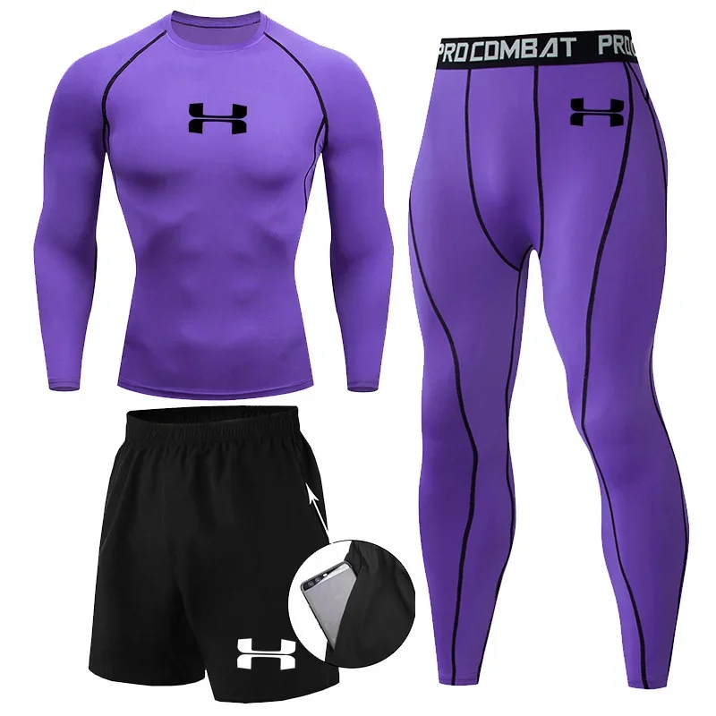 N-Print Rashguard Men Sportswear Compression Suits Quick Dry Gym Fitness Running Tracksuits Men T Shirts+Shorts 3 Pieces Sets 6