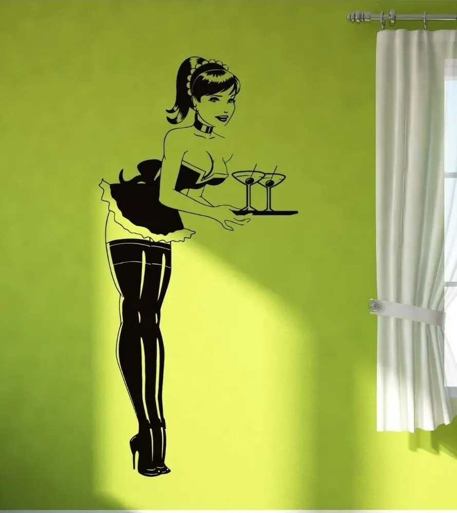 Cafe Bar Wall Stickers Pin Up Vinyl Decal Hot Sexy Girl In Stocking Pattern Bedroom Wall Decoration