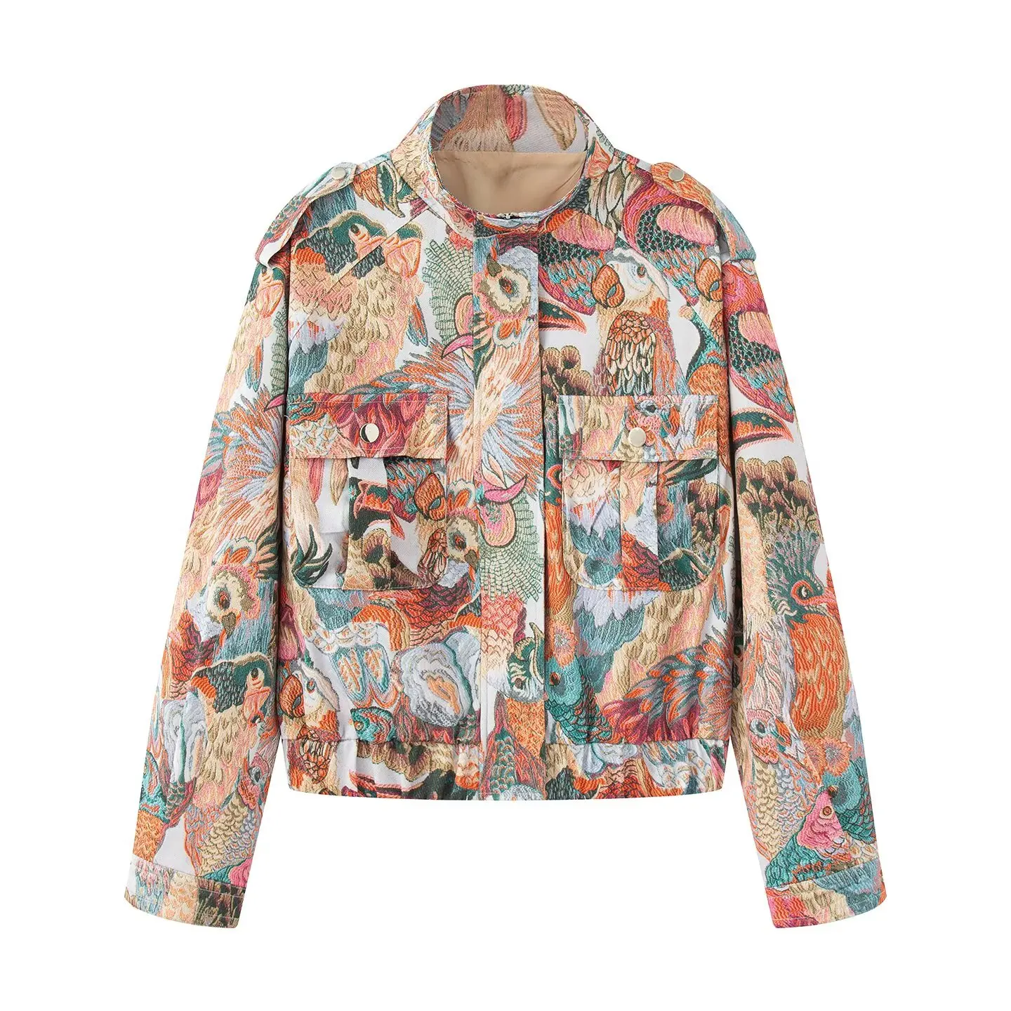 2025 Autumn Women's Peacock Print Short Jacket