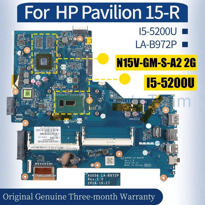 

For HP Pavilion 15-R Laptop Mainboard LA-B972P 790669-501 790668-501 801860-501 I5-5200U 2G Notebook Motherboard