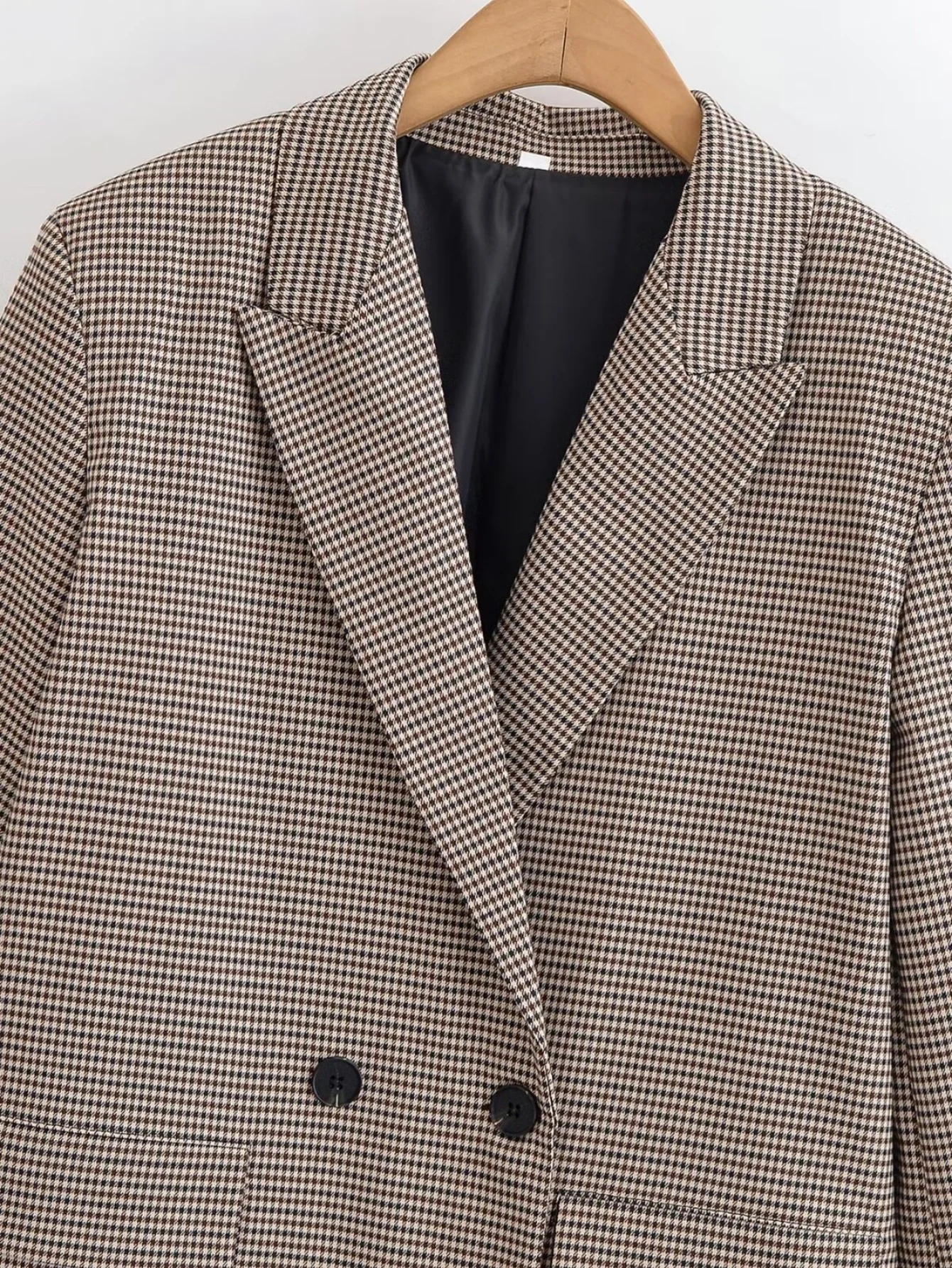 Women Double Breasted Plaid Blazer Coat Female Vintage Long Sleeve Pockets Outerwear Spring Autumn Lady Chic Streetwear Jacket