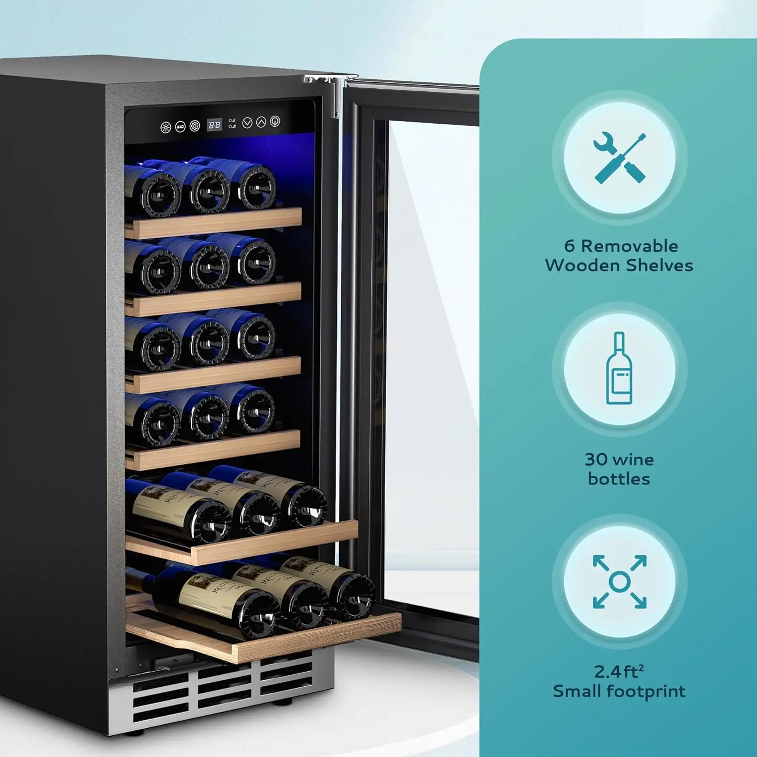 Under-counter Refrigerators, Single Zone Wine Fridge, Wine Refrigerator Digital Temperature Control, Freestanding 2