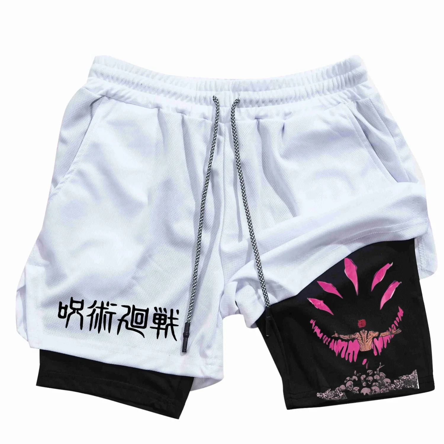 Itadori Yuji 2 in 1 Compression Shorts for Men Anime Jujutsu Kaisen Performance Shorts Basketball Sports Gym Shorts with Pockets 4