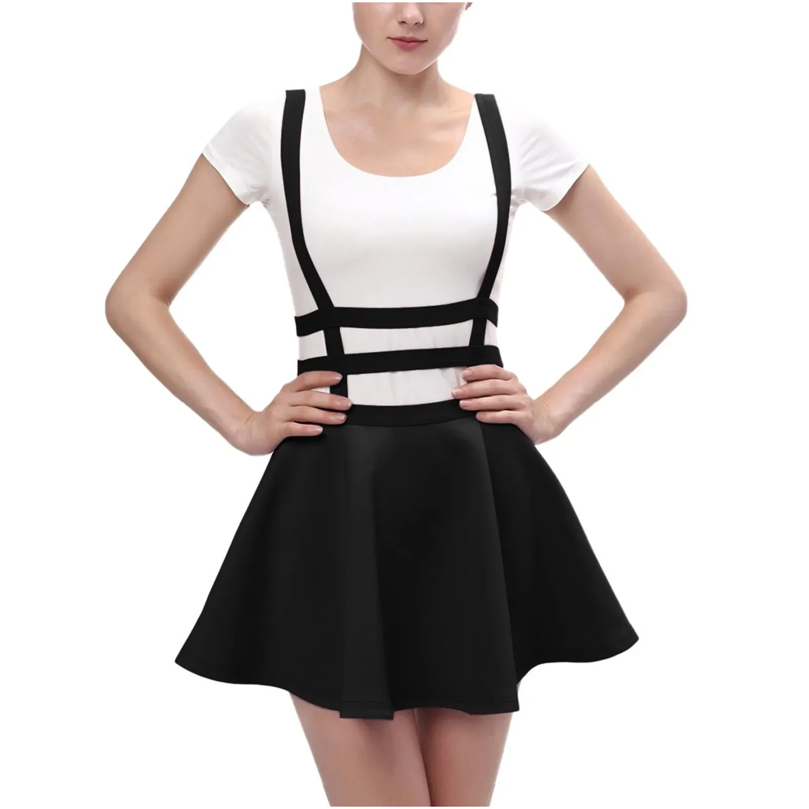 

Women's Suspender Skirt Braces Casual Skirt Dress Basic High Waist Versatile Flare Skater Shoulder Straps Short Skirt