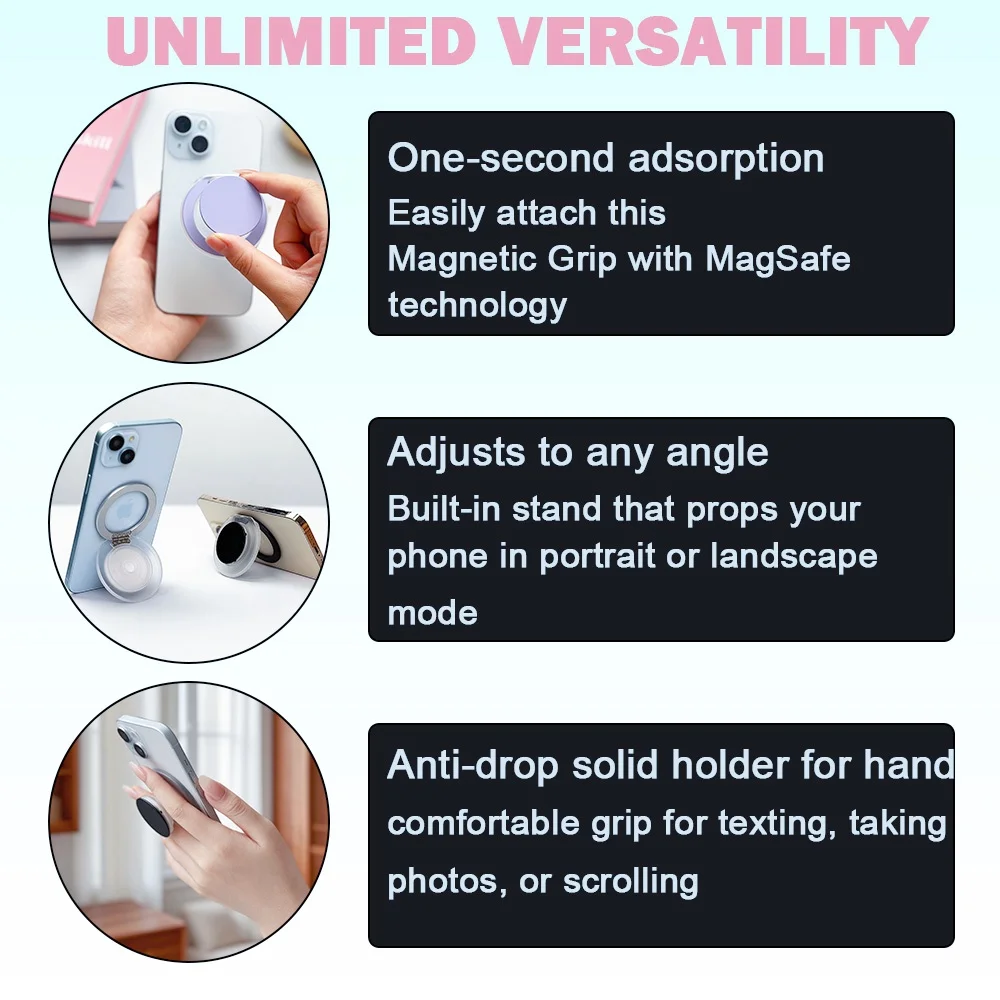 Grippopso Magnetic Cellphone Holder with Hidden Stand and Universal Desktop Mount