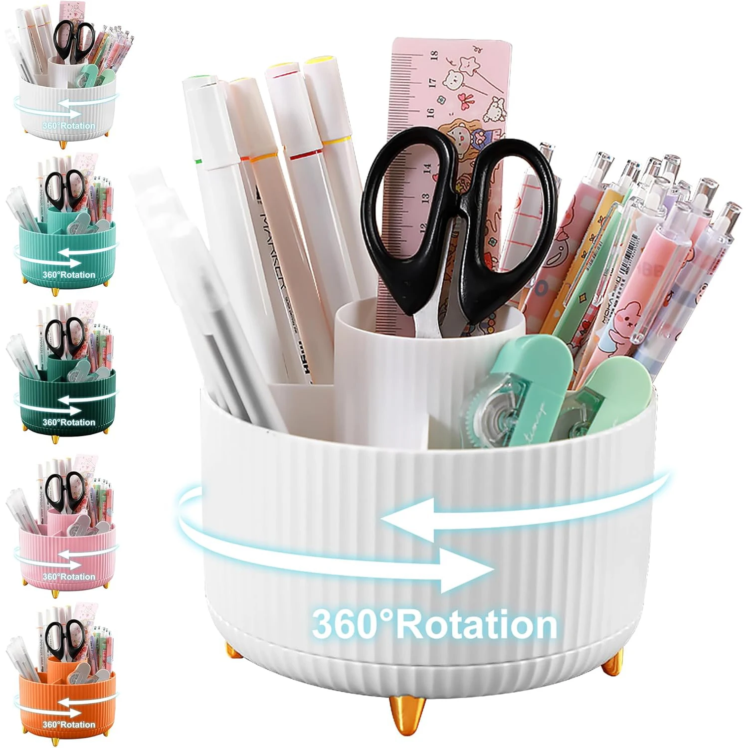 Pen Holder 5 Slots 360 Degree Rotating Desk Organizer Desktop Storage Stationery Supplies