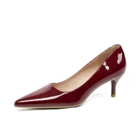 Women Sexy Null 5cm Kitten Heels Pumps For Narrow Feet Pointy Toe Patent Leather Slip-Ons For Dressing EU35-41 25cm Wine Black
