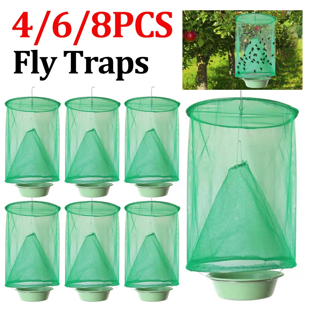 

4/6/8PCS Fly Traps Outdoor Insect Catcher Killer Pest Control Reusable Hanging Flytrap Cage Net Traps Garden Hanging Fly Catcher