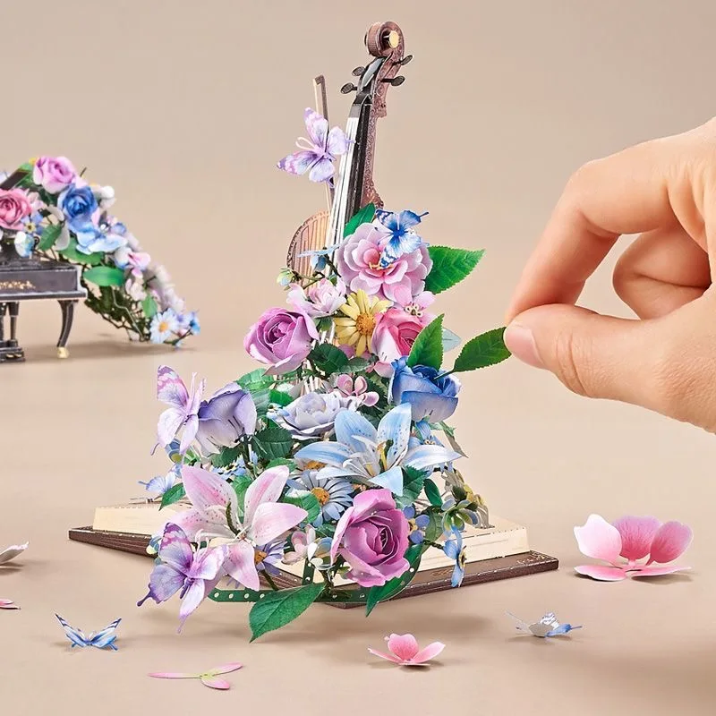 NEW DIY 3D Metal Puzzle Violin Eternal Flower Model Building