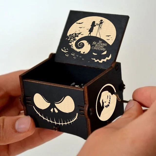 Music Box Wooden Hand Crank Anime Theme Halloween Merry Christmas Decoration Home Gift