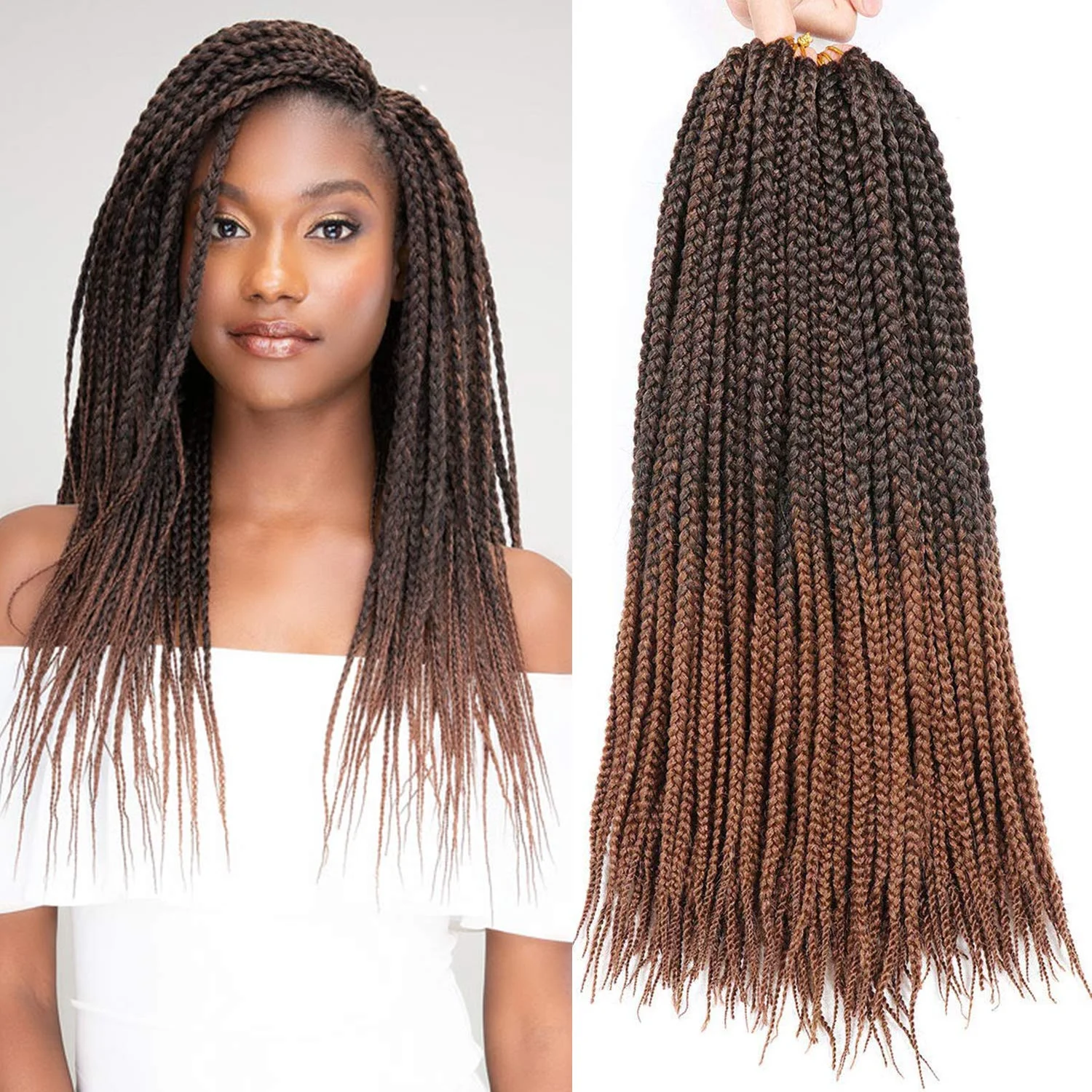 

Synthetic Hiar Box Braids Crochet Hair Ombre Black-Light Brown 3X Fiber Kanekalon Braiding Hair Extension 22 Strands/Pack T1B/30