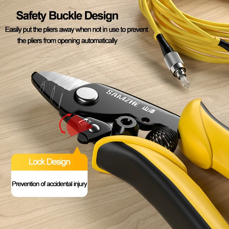 SAMZHE Wire Stripper Reset Spring Clamp Fiber Stripping Pliers mac Miller Safety Lock Tri-Hole Fiber Optic Stripper
