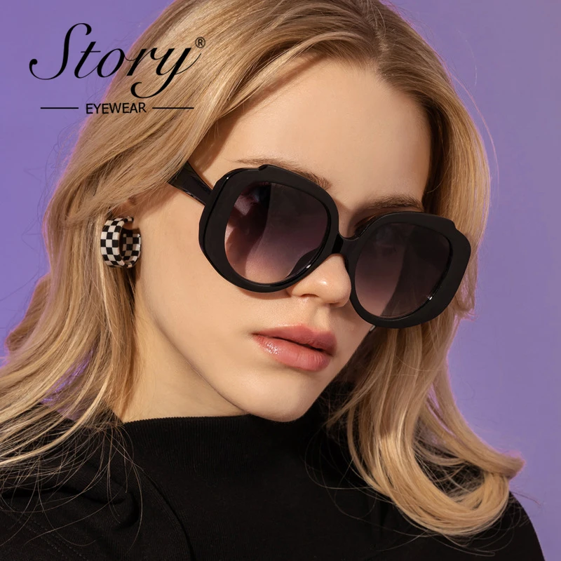 Story Fashion Oversized Round Sunglasses Women Men 2022 Brand Designer Trendy Candy Purple Big Frame Square Sun Glasses S4408D