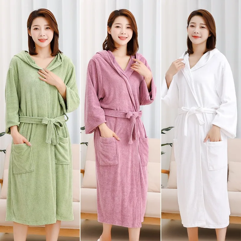 Winter Thick Kimono Bathrobe Gown Sleepwear Couples Quick Dry Hooded Robe Nightwear Loose Men And Women Sauna Lounging Home Wear