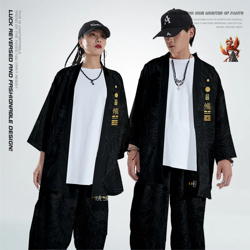 Oversized Beach Japanese Anime Bird Print Kimono Streetwear Men Women Cardigan Haori Harajuku Robe Plus Size 4XL 5XL 6XL
