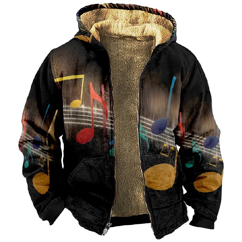 New Notes Cotton Coat Hooded Sweater Casual Print Long Sleeve Zipper Sweater Thick Cotton Coat Autumn/Winter