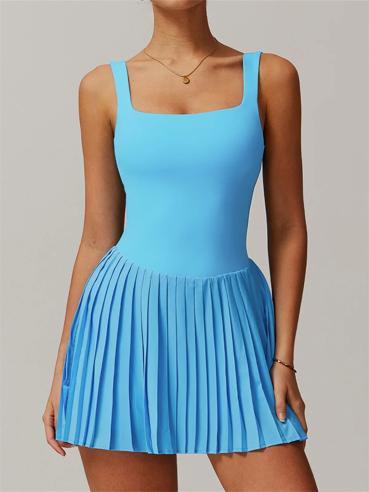 women dress sports clothing yoga skirts Naked Fake Two Piece Tennis Dress with Chest Pads&Shorts Soft High Stretchy Fitness Skorts Women Tummy Control Gym Yoga Skirts