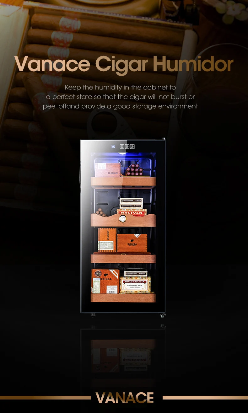 228L 800 Cigars Independent Temperature Humidity Control Spanish Cedar Wood Compressor Cigar Humidor Cabinet