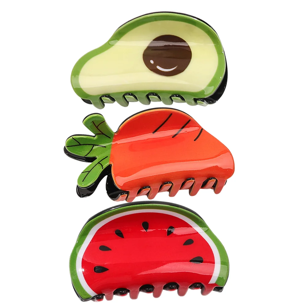 

3pcs Non Slip Hair Claws Clips Cute Fruits Vegetable Claw Clips Hair Styling Tools