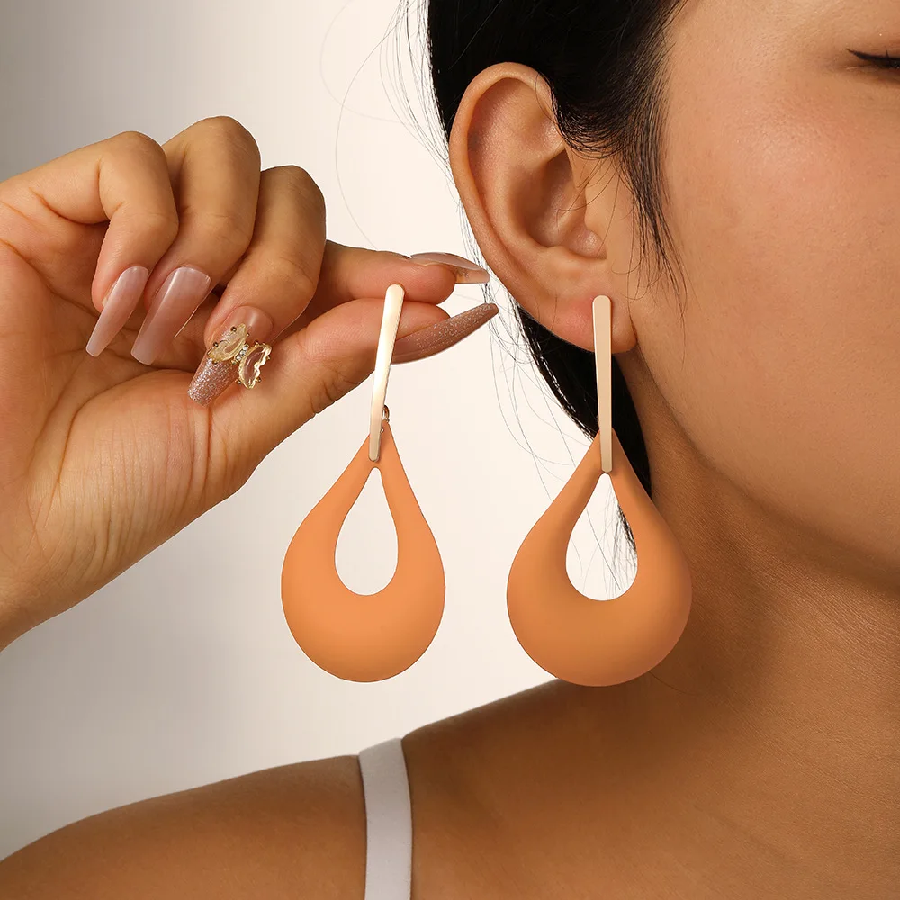 

Korean Metal Water Drop Earrings Colorful Geometric Hollow Dangle Earring for Women Girls Fashion Jewelry Party Gifts 2024 New
