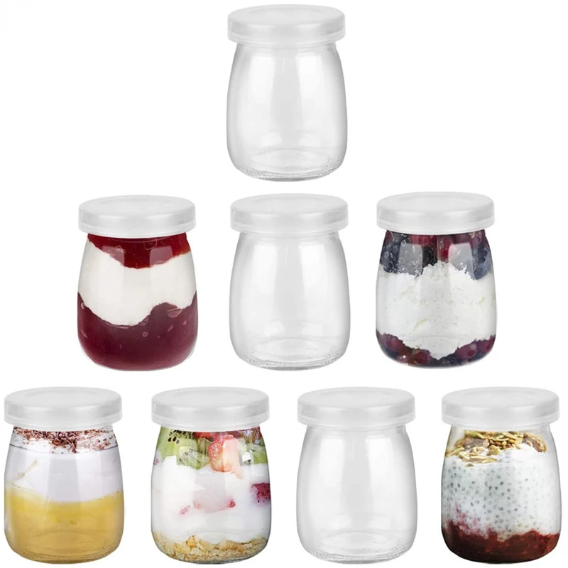 8 Pieces 100ml Glass Yogurt Jars Pudding Cups with PE Lids for Milk Jellies Honey Spices Mousse glass honey jars