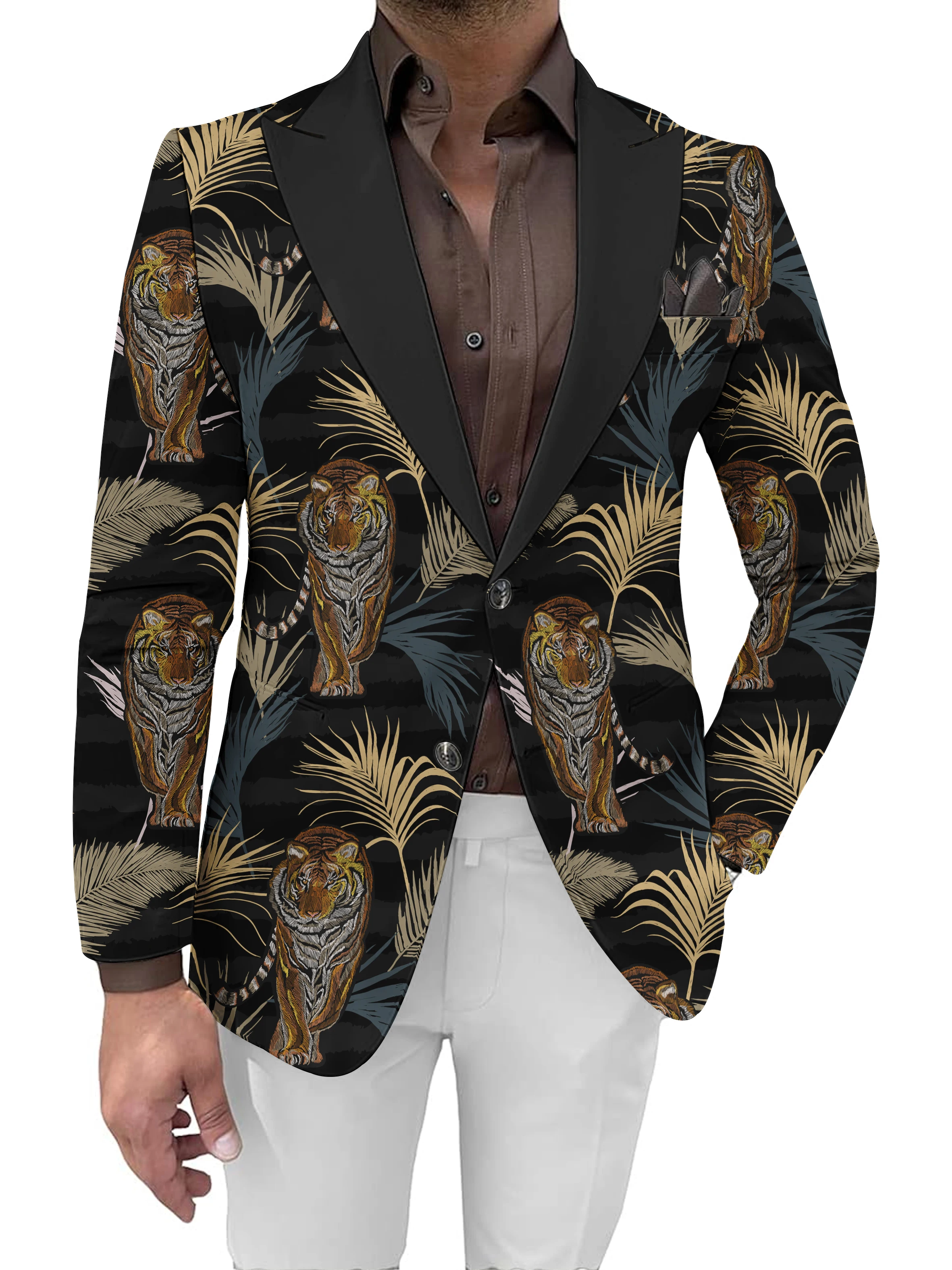 New Spring and Autumn Men's Casual Suit Digital Printing Tie Dyeing Classic Tiger Fashion Street Party Dress Coat Large size Top
