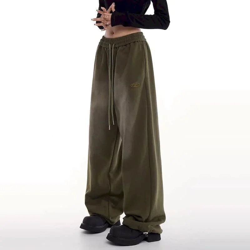 Casual dames cargobroek, elastische taille, wijde broek met gradiëntkoord, losse Y2K streetwear oversized werkkleding joggingbroek_voghion.com