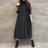 Autumn Winter Thick Corduroy Dress for Women Vintage Solid Casual Loose Long Sleeve Button Shirt Maxi Dress Cardigan Tunic Tops 2
