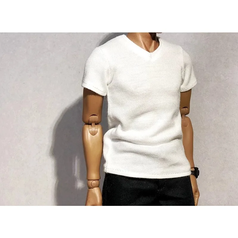 1/6 skala Mode Männlichen Weiß/schwarz V Kragen T-shirt Top Puppen Kleidung Modell für 12'' Breite/Schmale Schultern action-figuren Körper