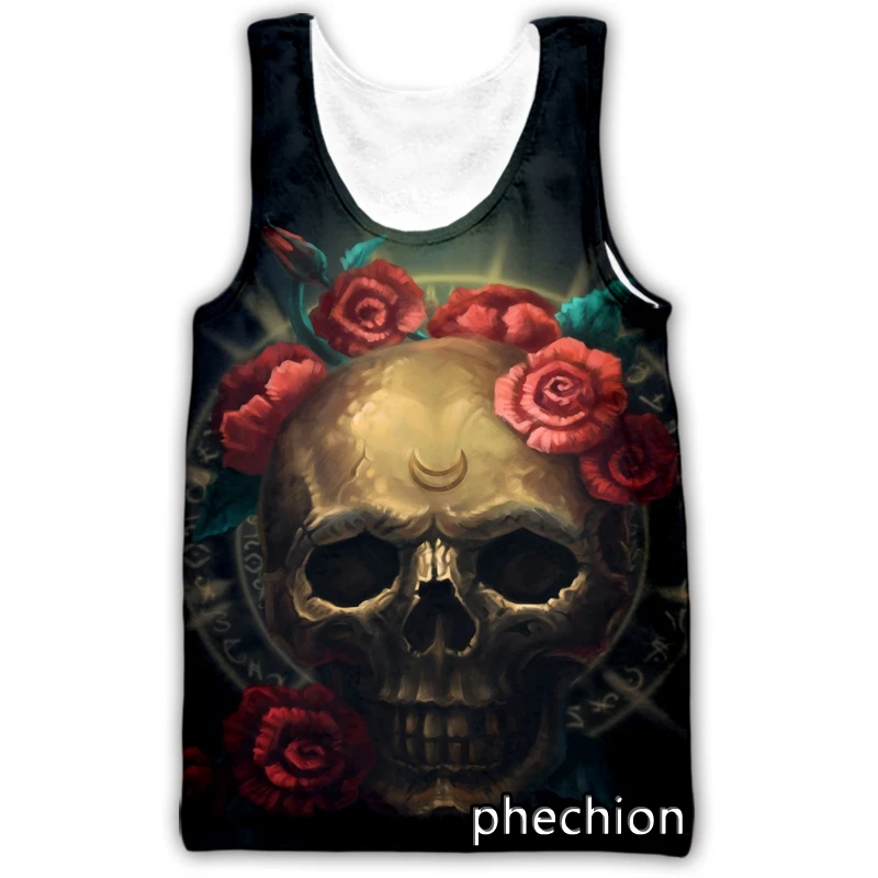 

phechion New Fashion Men/Women Skull Art 3D Printed Sleeveless Vest Streetwear Men Loose Sporting Tank Tops A94