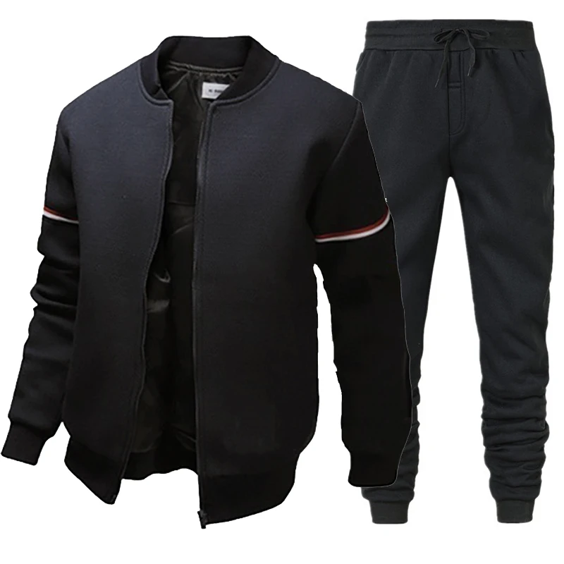 Men's Sets Jacket and Sweatpants 2-Piece Set Spring New Sports Casual Baseball Stand Neck High Quality Bomber Jacket Coat