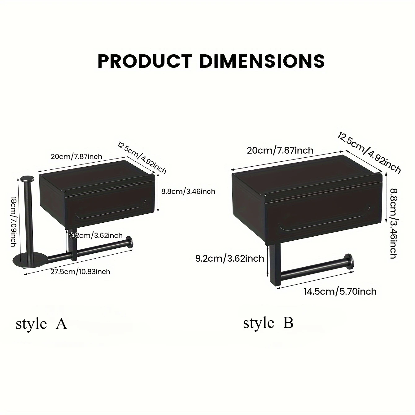 1pc Sleek Black Wall - Mounted Toilet Paper Holder with Shelf - No - Drill, Durable Bathroom Organizer for Essentials 4