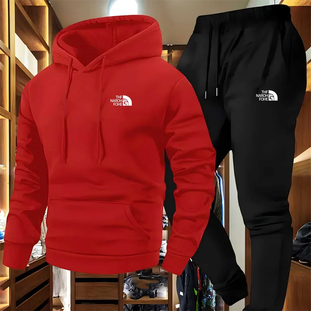 men's autumn and winter pattern casual two piece set hooded sweatshirt and pants with pockets regular fit outdoor sport suit Men's Autumn and Winter Pattern Casual Two-Piece Set Hooded Sweatshirt and Pants with Pockets Regular Fit Outdoor Sport Suit 5