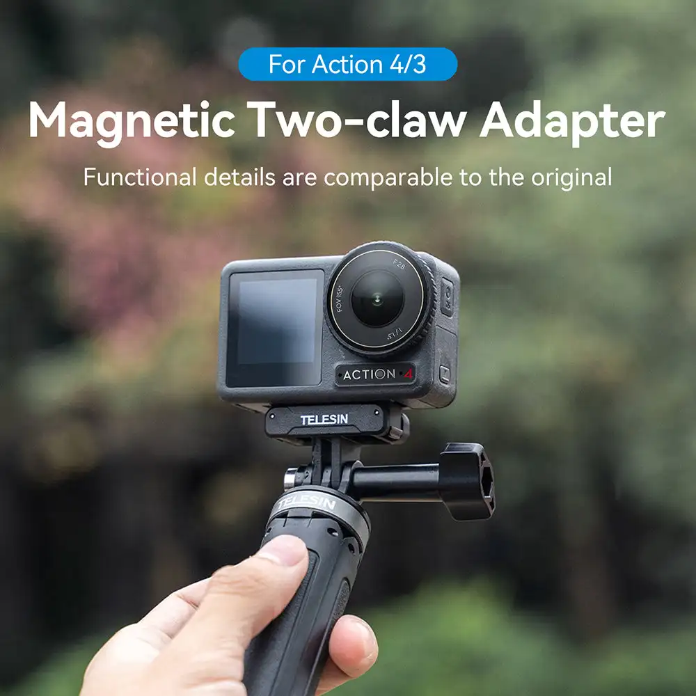 TELESIN For DJI Osmo Action 3 4 Magnetic Two Claw Adapter Quick Release Mount For DJI Osmo Action 3 4 OA Mounting Accessories 2