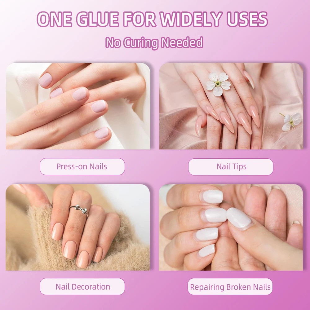 8ML Strong Nail Glue for Press on Nails Adhesive Broken Nail Repair Brush-on Nail Glue Rhinestone Charms Acrylic Tips Bond Glue 6