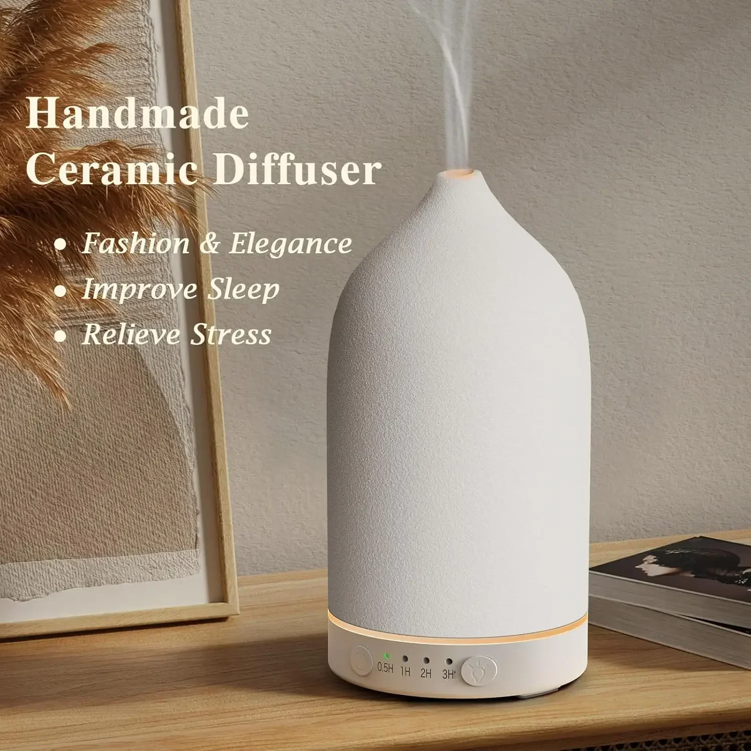 Ceramic Essential Oil Diffuser 100ml Aromatherapy Ultrasonic Humidifier Timer 7 LED Colors Lights For Home Office