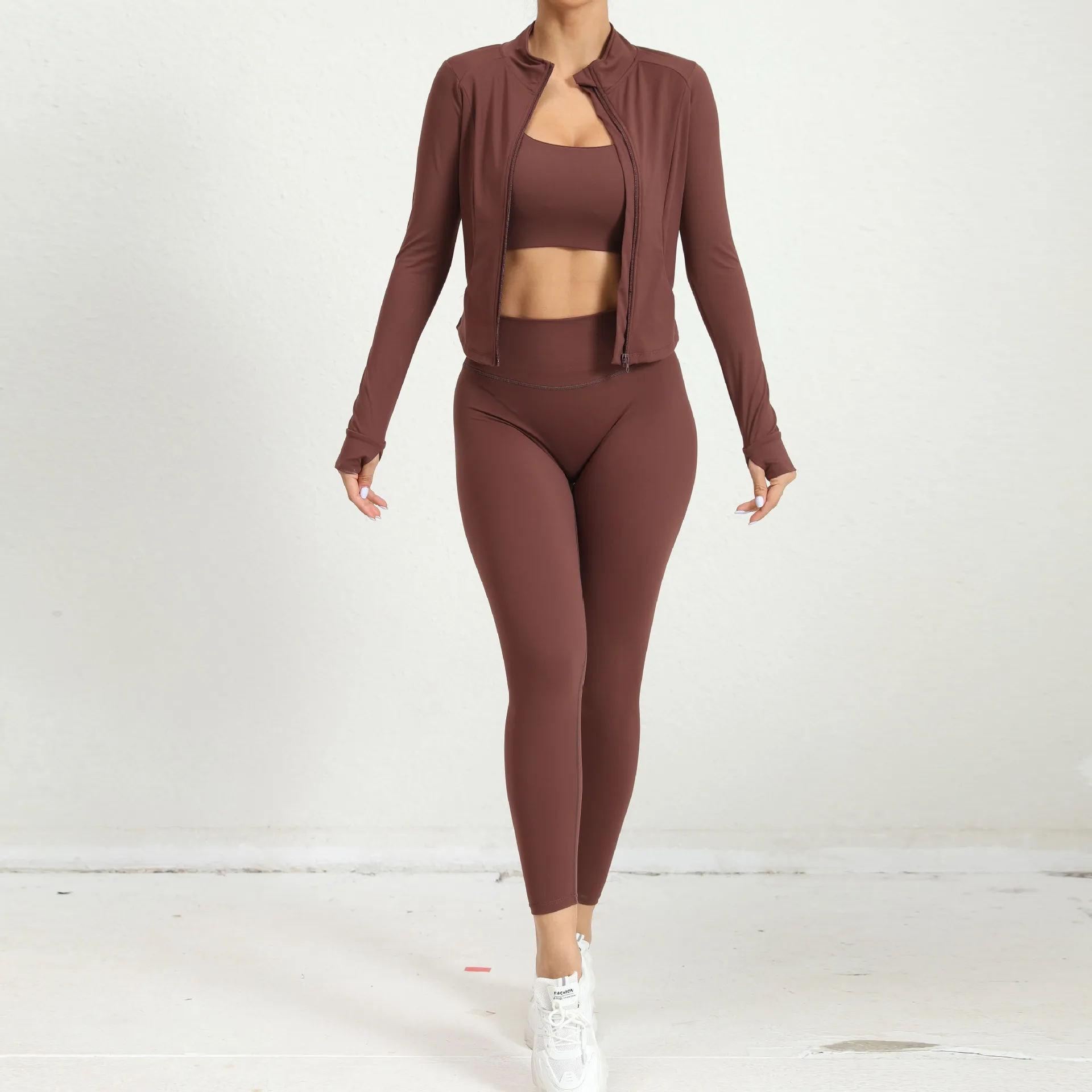 Autumn Winter Outdoor Sports Tight Naked Fitness Wear High-Waisted Yoga Clothing Three-Piece Set