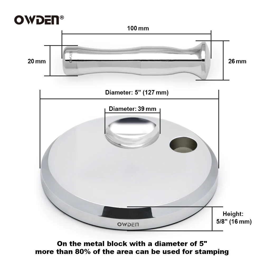 OWDEN 헤비 듀티 스틸 블록, 보석 스탬핑 제작, 대핑 성형 블록 도구, 크롬 도금 금속 벤치 블록, 2 in 1, 5 인치