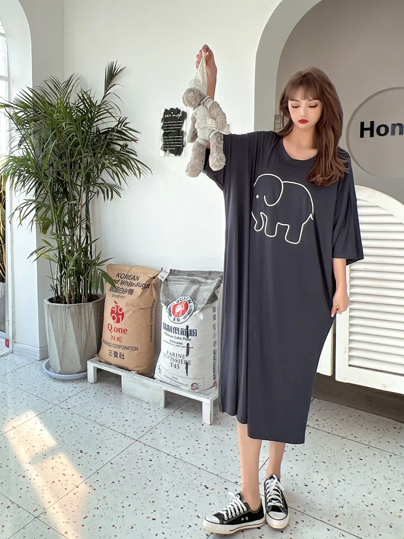 Fdfklak Nette Cartoon Nachtwäsche Kleid Frauen Nachthemd Neue Lose Plus Fett Modal Nachthemden Weibliche Sommer Nachthemd 110 Kg Tragen – Detail 25