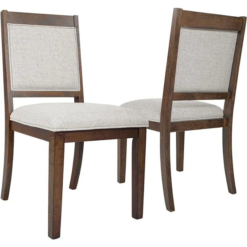 

HomePop Open Back Upholstered Wood Frame Dining Chairs, Neutral Textured Solid (Set of 2)