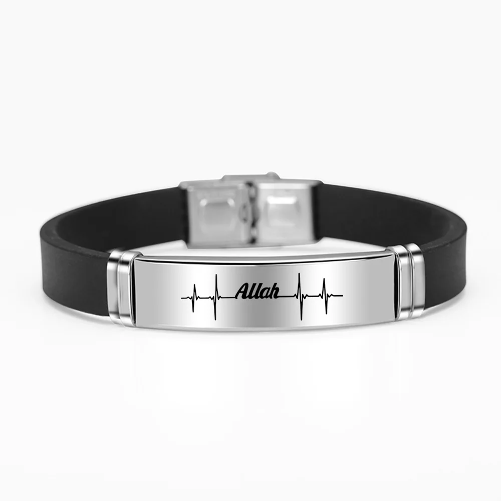 allah bracelet Stainless Steel Bracelet Jewelry Black Silicone Bangles Wristband For Men Women Muslim Accessories