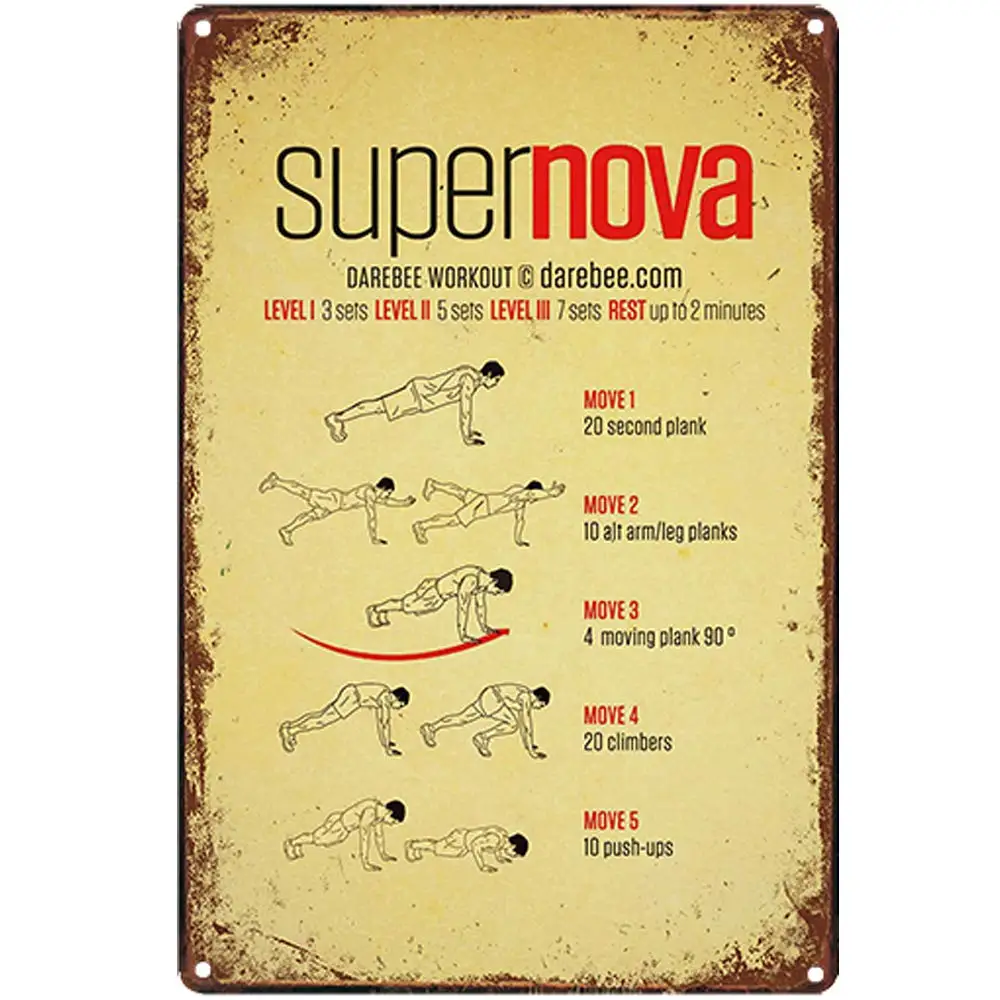 

Retro Design Fitness Super Nova Tin Metal Signs Wall Art | Thick Tinplate Print Poster Wall Decoration for Gym