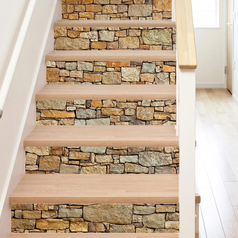 

6pcs/set Stone Shale Texture Stair Stickers Staircase Tile Wall Sticker Home Decor Self-adhesive Waterproof Art Wallpaper Poster