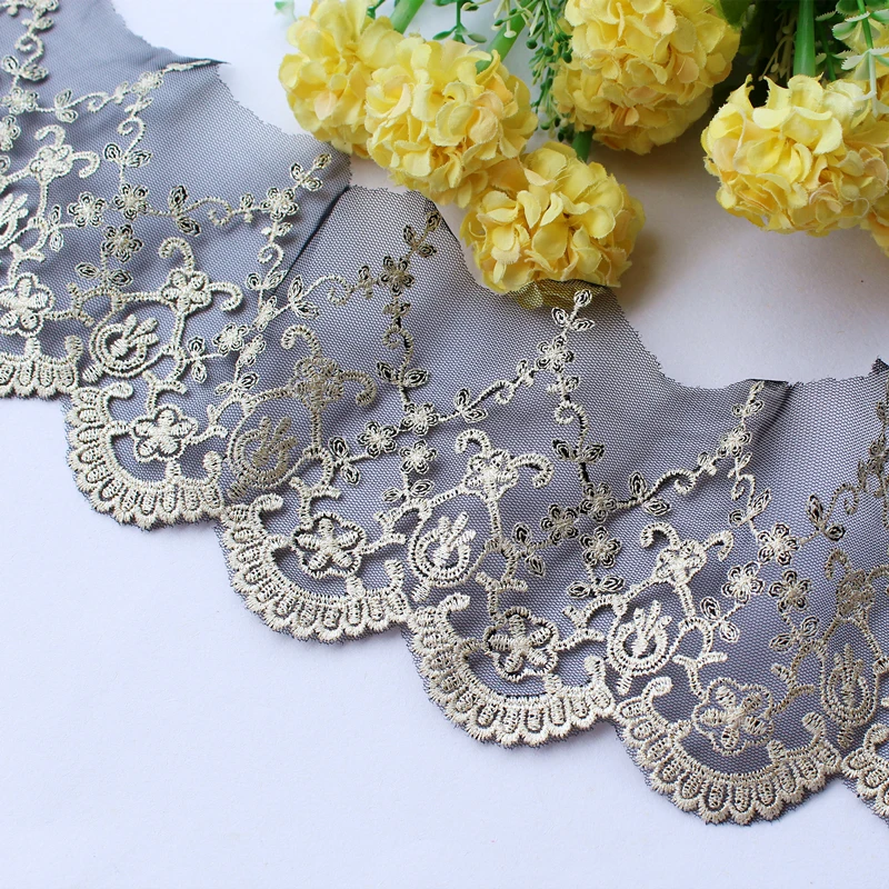 Goldene Spitzenbänder, 11 cm/22 cm breit, zur Dekoration, Vorhänge, Zubehör, Tüllstoff für Handarbeiten, Nähen, 2 Yard, zum Verzieren, Großhandel – Detail 3