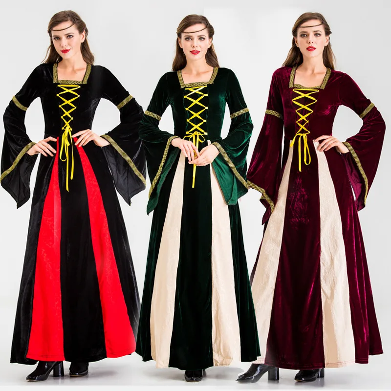 

Длинное платье в средневековом викторианском стиле, костюм королевы вампира на Хэллоуин, Британский Ретро стиль, длинная юбка-тройка, косплей-площадка